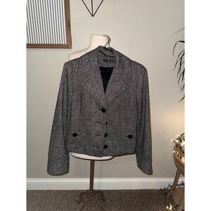 600 West Women's Tweed Blazer Jacket Black White Gray Button Front Size Medium